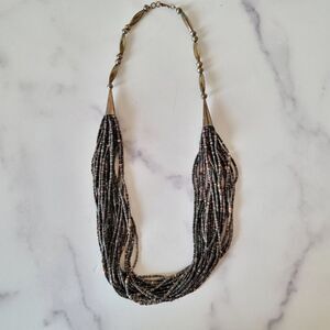 Antique tribal necklace miniature black bead 24 strands artisan handcrafted sout